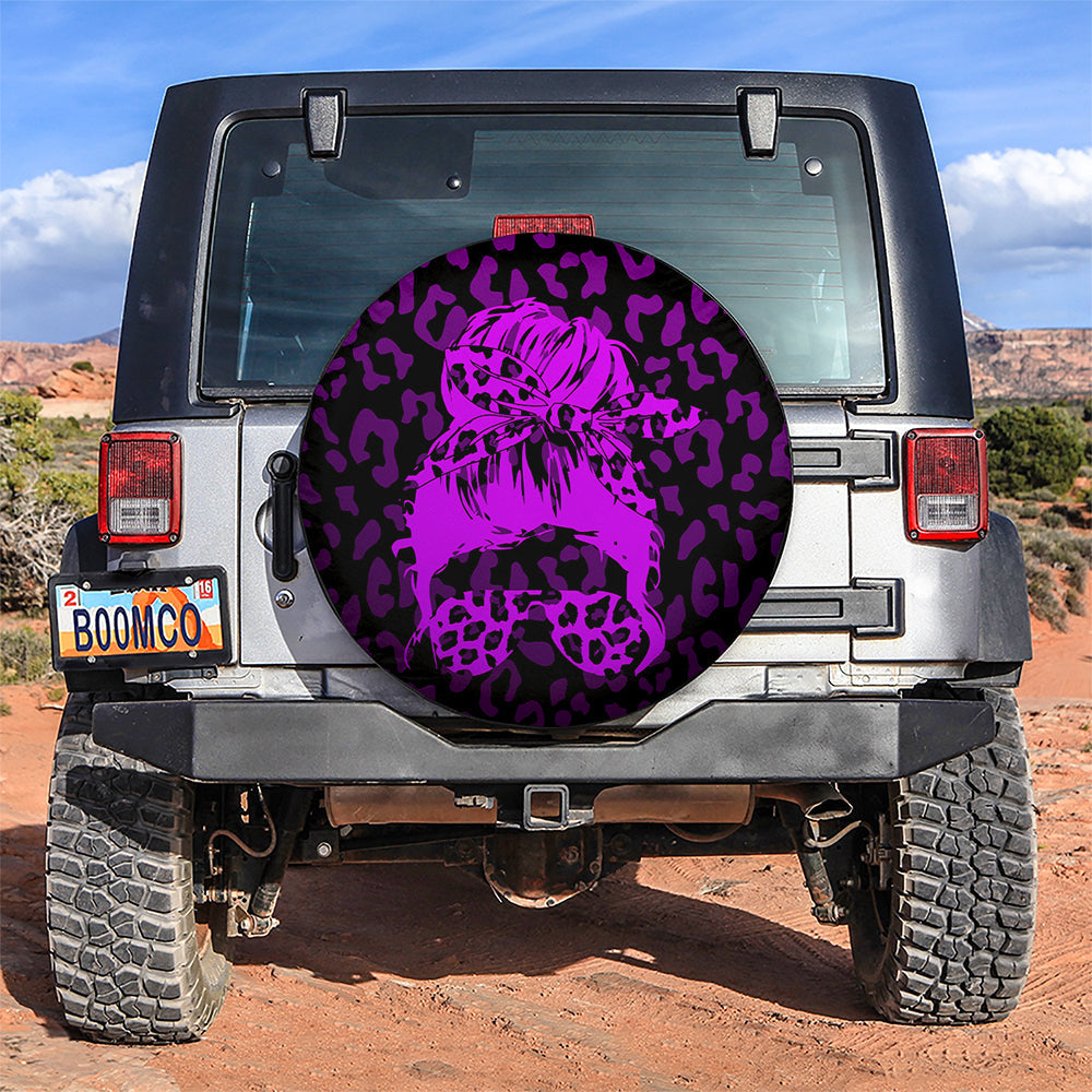 Purple Jeep Girl With Sunglasses Leopard Pattern Car Spare Tire Cover