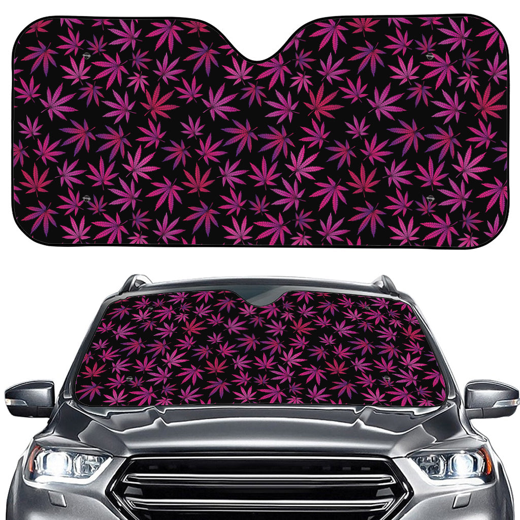 Purple Marijuana Leaf Pattern Print Car Windshield Sun Shade