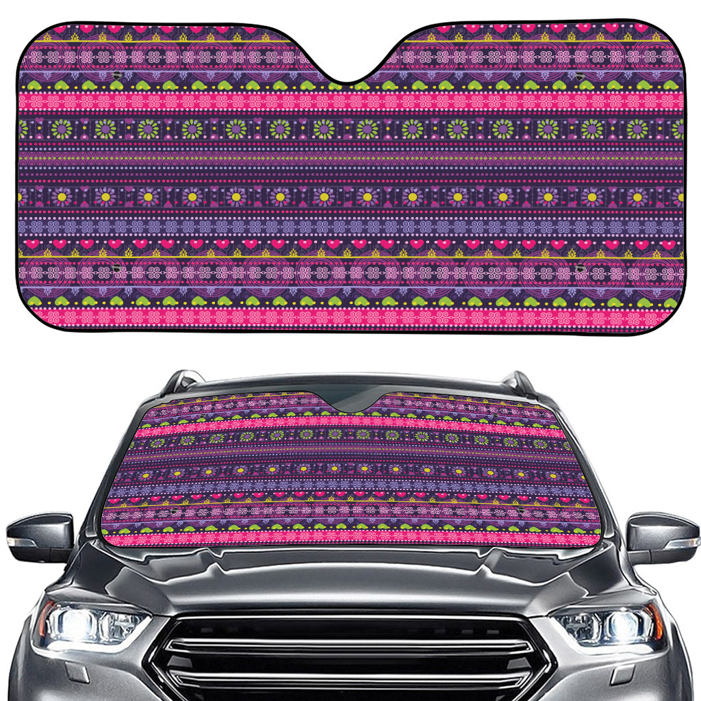 Purple Native Tribal Pattern Print Car Windshield Sun Shade