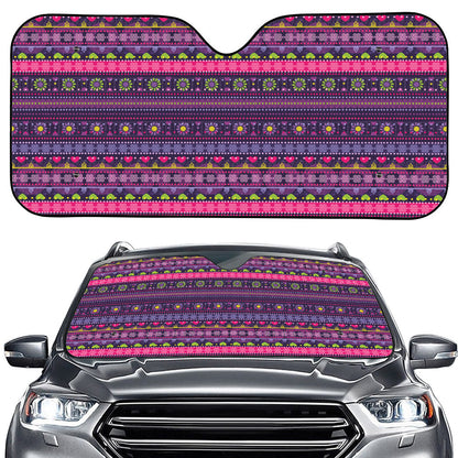 Purple Native Tribal Pattern Print Car Windshield Sun Shade