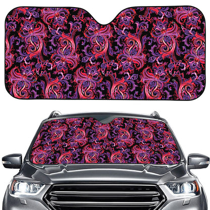 Purple Paisley Pattern Print Car Windshield Sun Shade