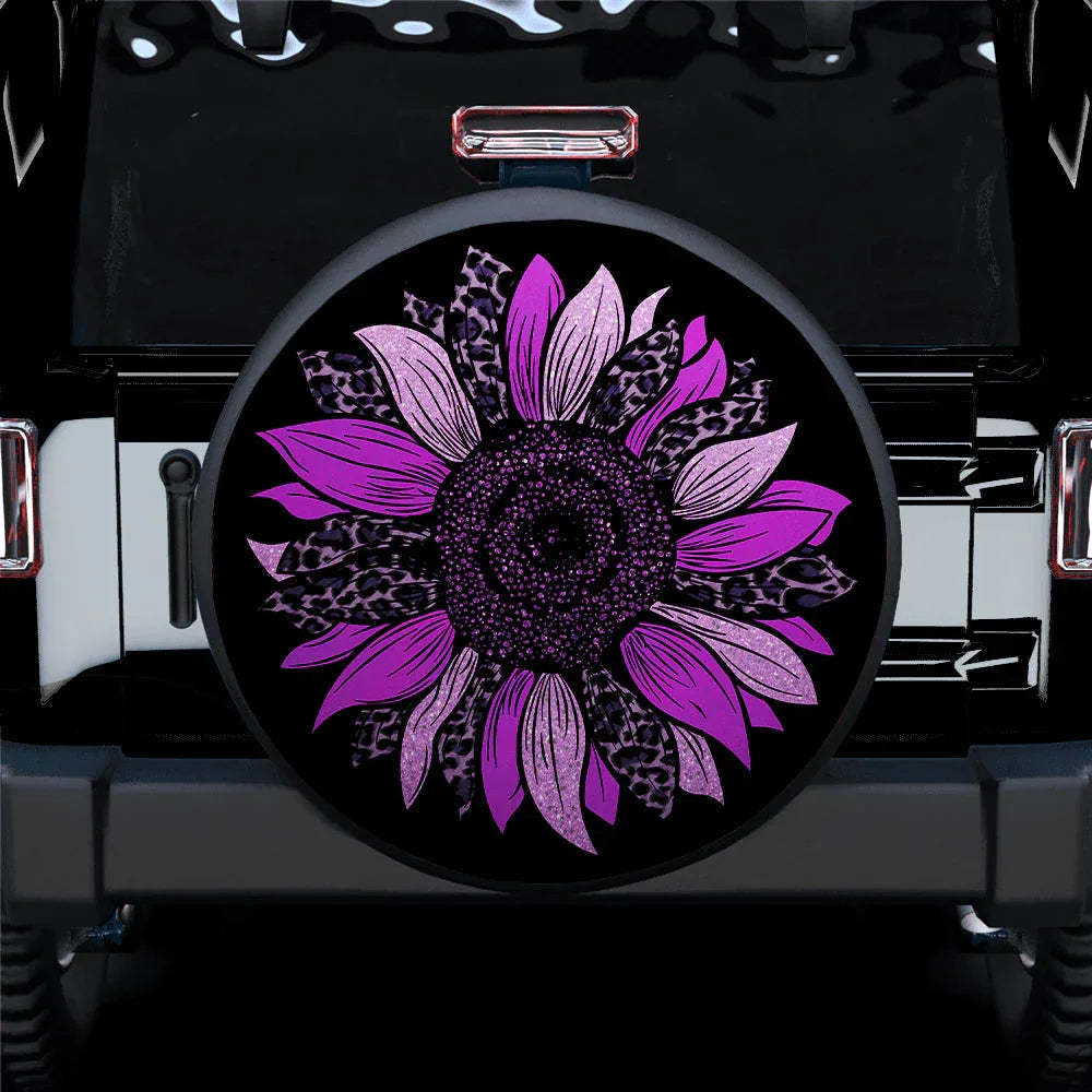 Purple Pink Cheetah Sunflower Jeep Car Leather Spare Tire Cover - PersonalizedFury