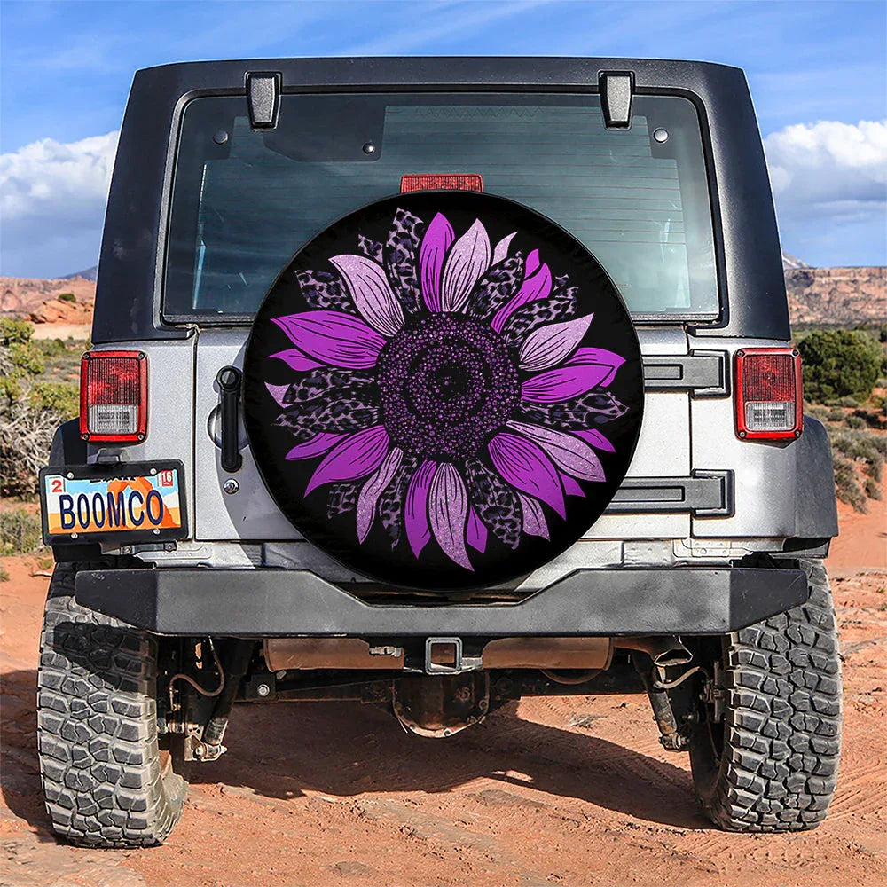 Purple Pink Cheetah Sunflower Jeep Car Leather Spare Tire Cover - PersonalizedFury