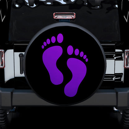 Purple Print Foot Jeep Car Spare Tire Cover