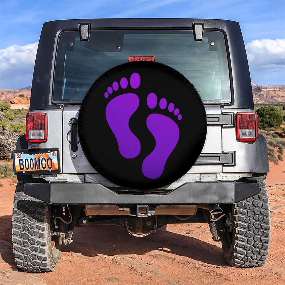 Purple Print Foot Jeep Car Spare Tire Cover