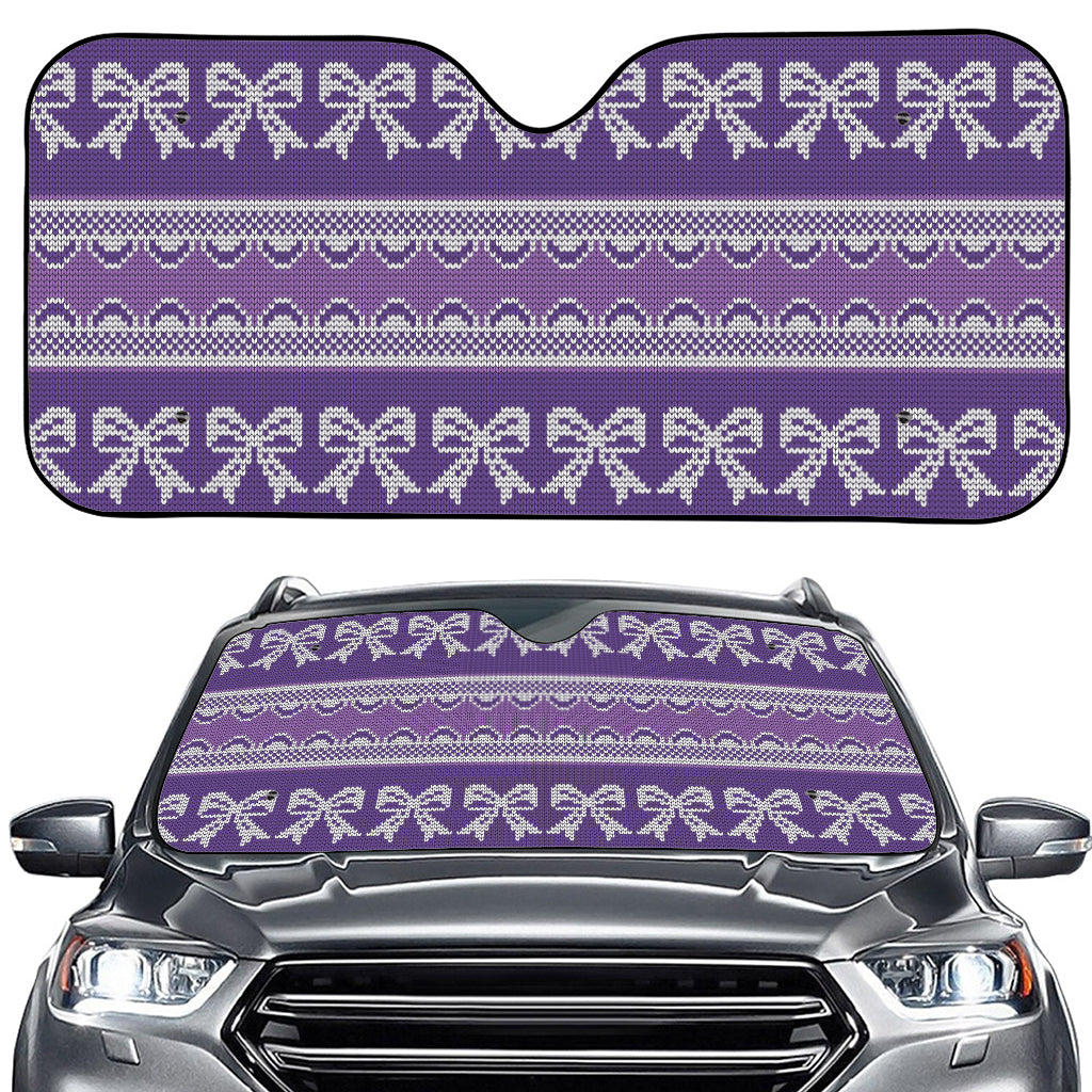 Purple Ribbon Knitted Pattern Print Car Windshield Sun Shade