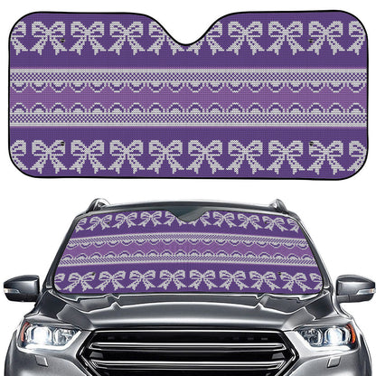 Purple Ribbon Knitted Pattern Print Car Windshield Sun Shade