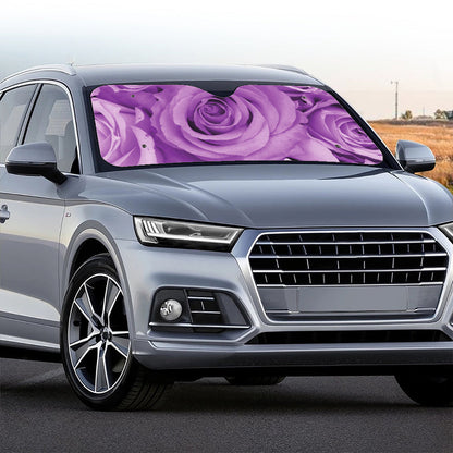 Purple Rose Print Car Windshield Sun Shade