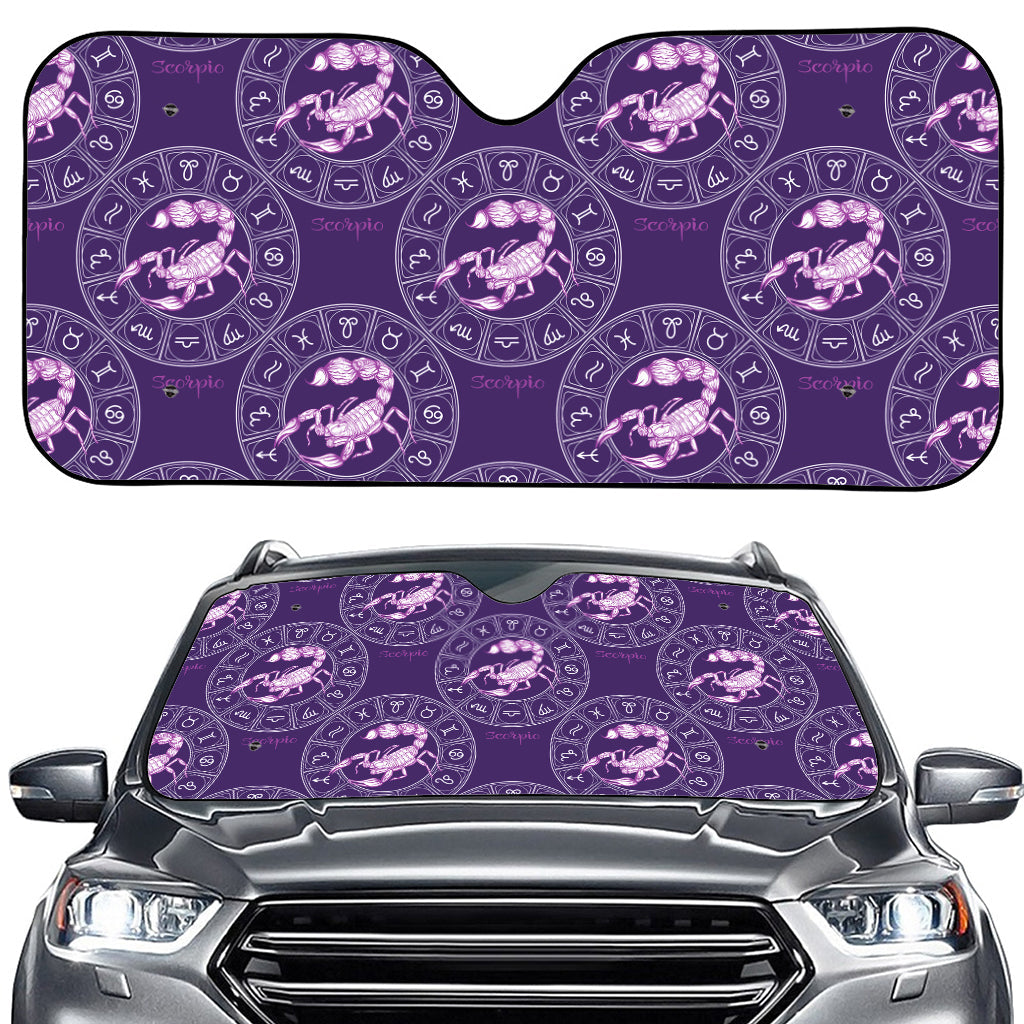 Purple Scorpio Zodiac Pattern Print Car Windshield Sun Shade