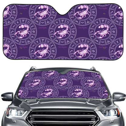 Purple Scorpio Zodiac Pattern Print Car Windshield Sun Shade