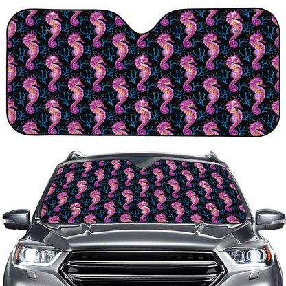 Purple Seahorse Pattern Print Car Windshield Sun Shade
