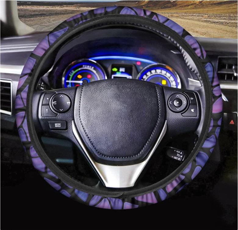 Purple Stained Glass Mosaic Print Car Steering Wheel Cover