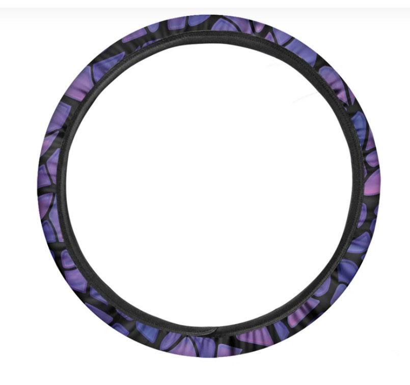 Purple Stained Glass Mosaic Print Car Steering Wheel Cover