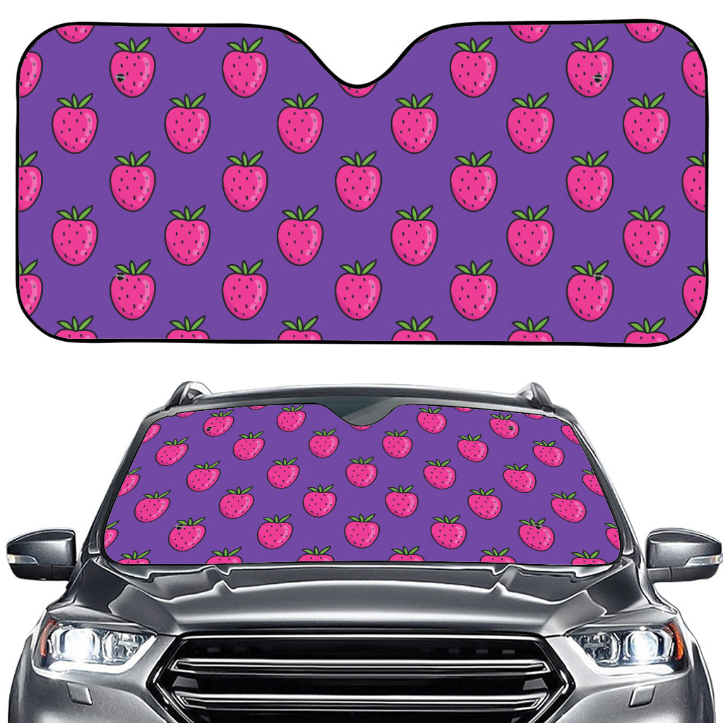 Purple Strawberry Pattern Print Car Windshield Sun Shade