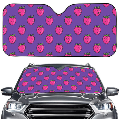 Purple Strawberry Pattern Print Car Windshield Sun Shade