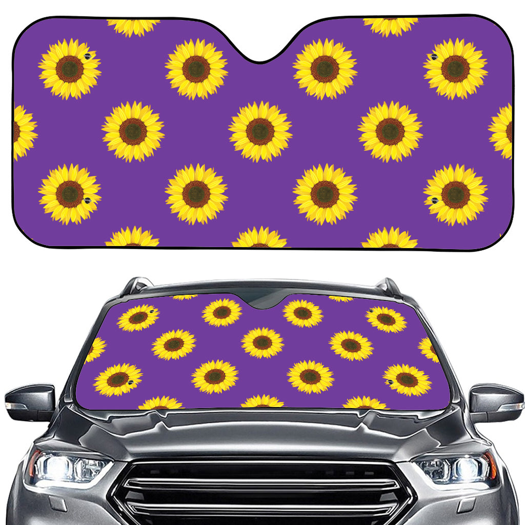 Purple Sunflower Pattern Print Car Windshield Sun Shade