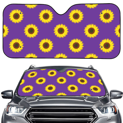 Purple Sunflower Pattern Print Car Windshield Sun Shade