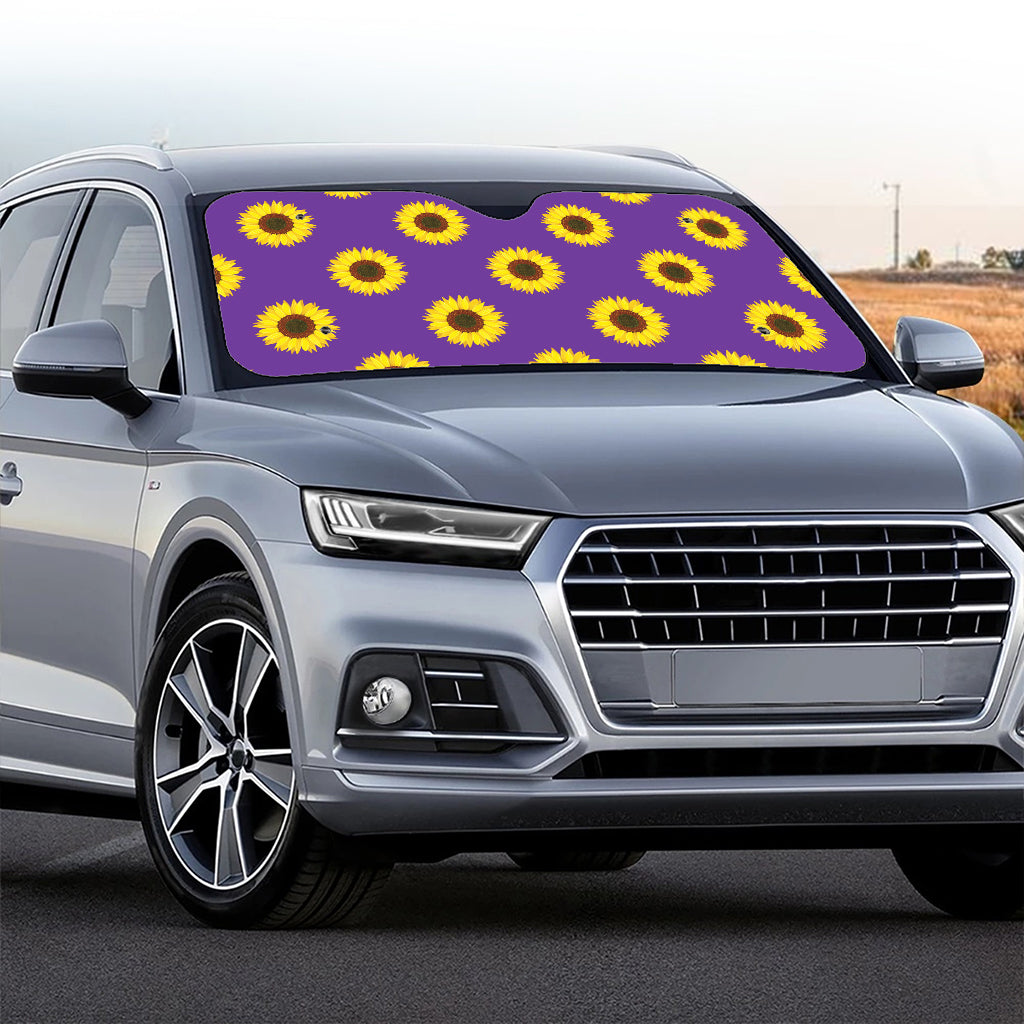 Purple Sunflower Pattern Print Car Windshield Sun Shade