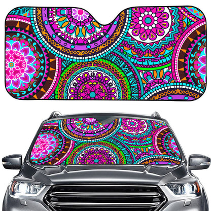 Purple Teal Circle Mandala Print Car Windshield Sun Shade