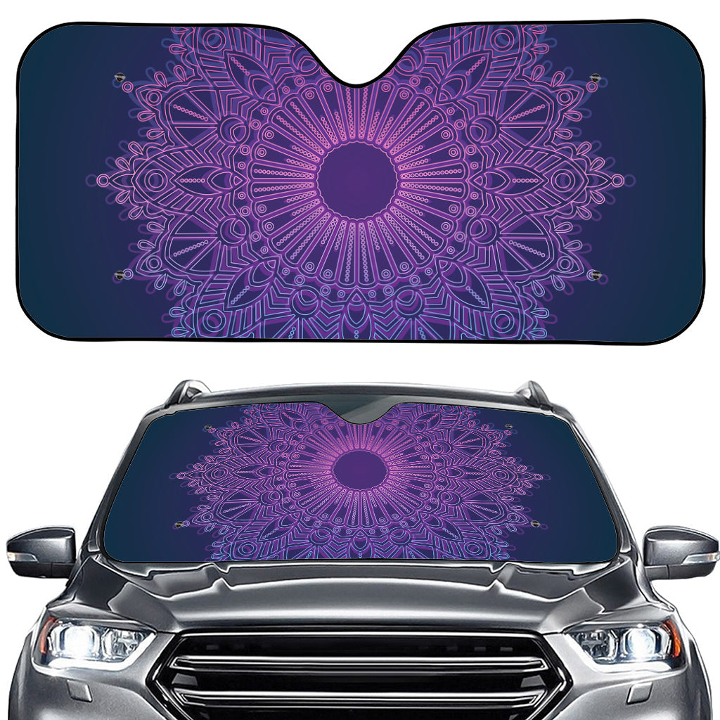 Purple Trippy Mandala Print Car Windshield Sun Shade