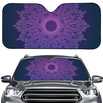 Purple Trippy Mandala Print Car Windshield Sun Shade