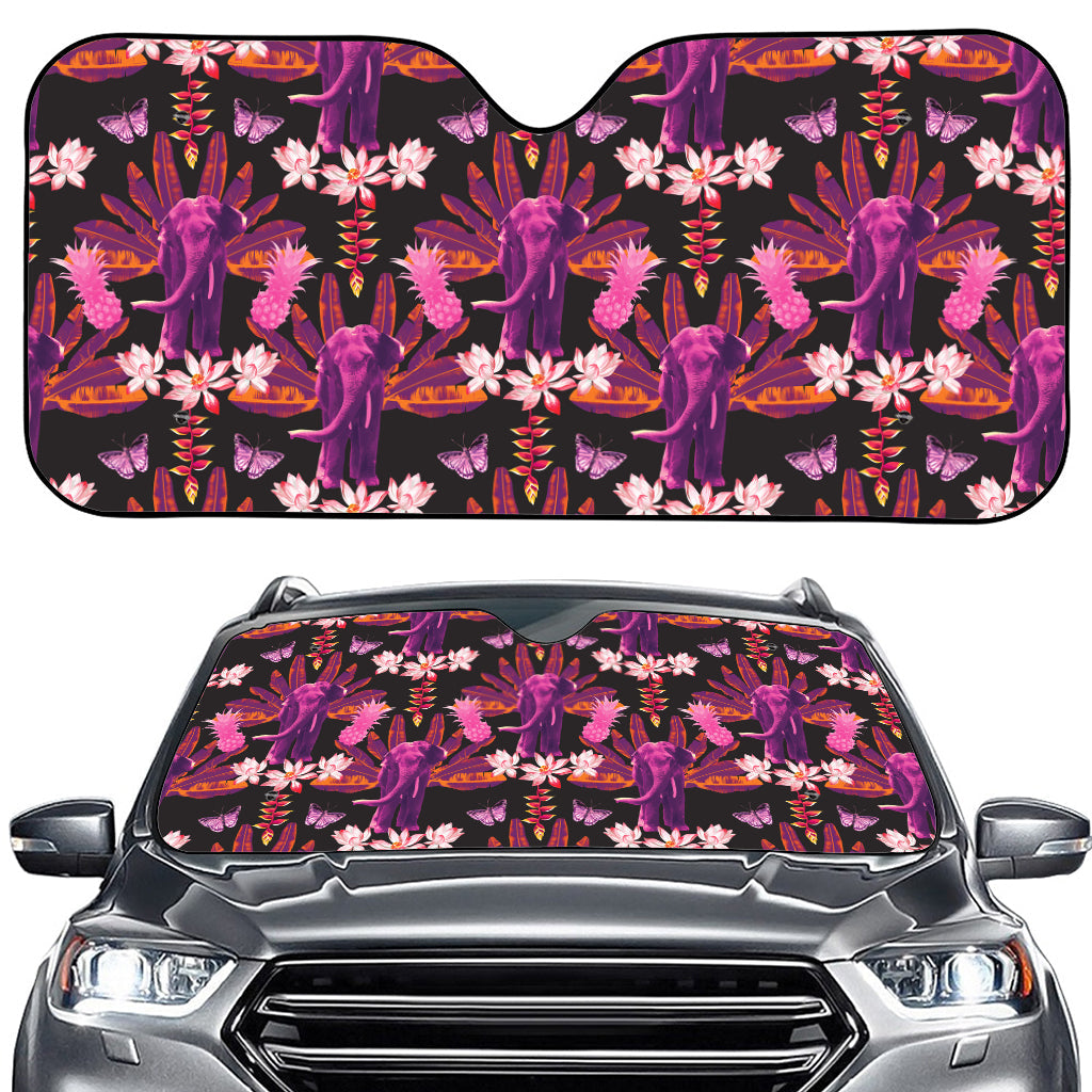 Purple Tropical Elephant Pattern Print Car Windshield Sun Shade