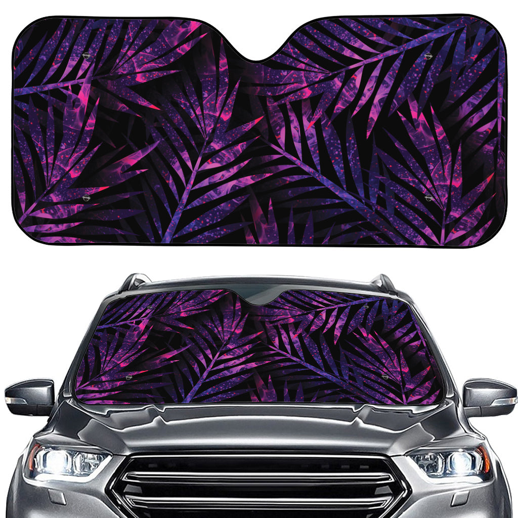 Purple Tropical Leaves Print Car Windshield Sun Shade