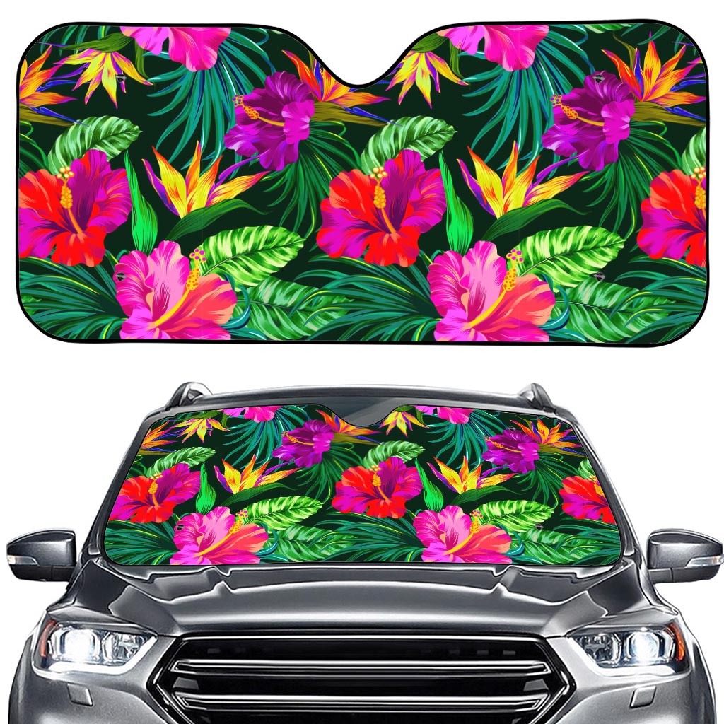 Purple Tropical Pattern Print Car Windshield Sun Shade