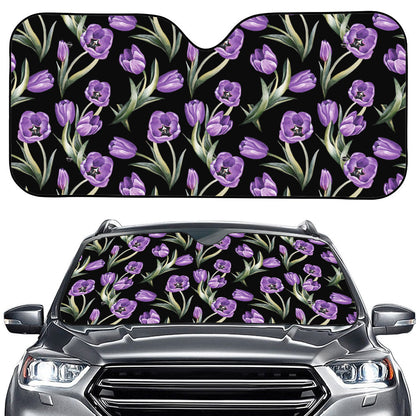 Purple Watercolor Tulip Pattern Print Car Windshield Sun Shade