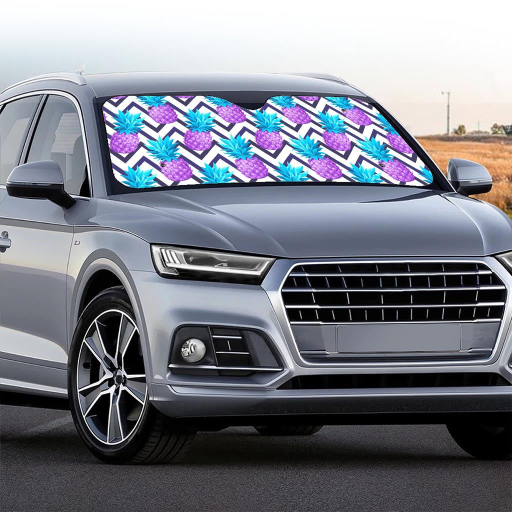 Purple Zig Zag Pineapple Pattern Print Car Windshield Sun Shade