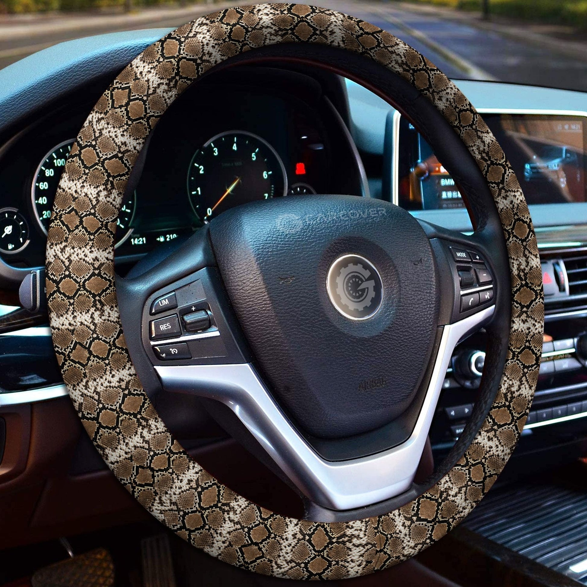 Python Skin Steering Wheel Cover Custom Animal Skin Printed Car Interior Accessories
