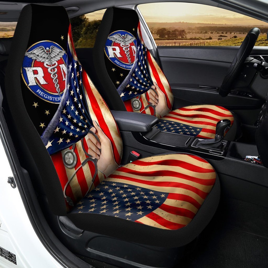 RN Nurse Car Seat Covers Custom American Flag Car Accessories
