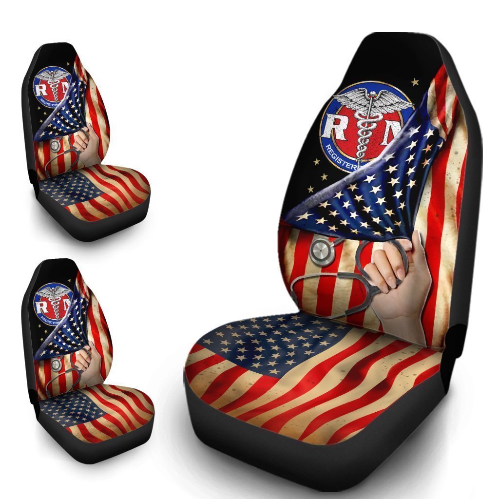 RN Nurse Car Seat Covers Custom American Flag Car Accessories