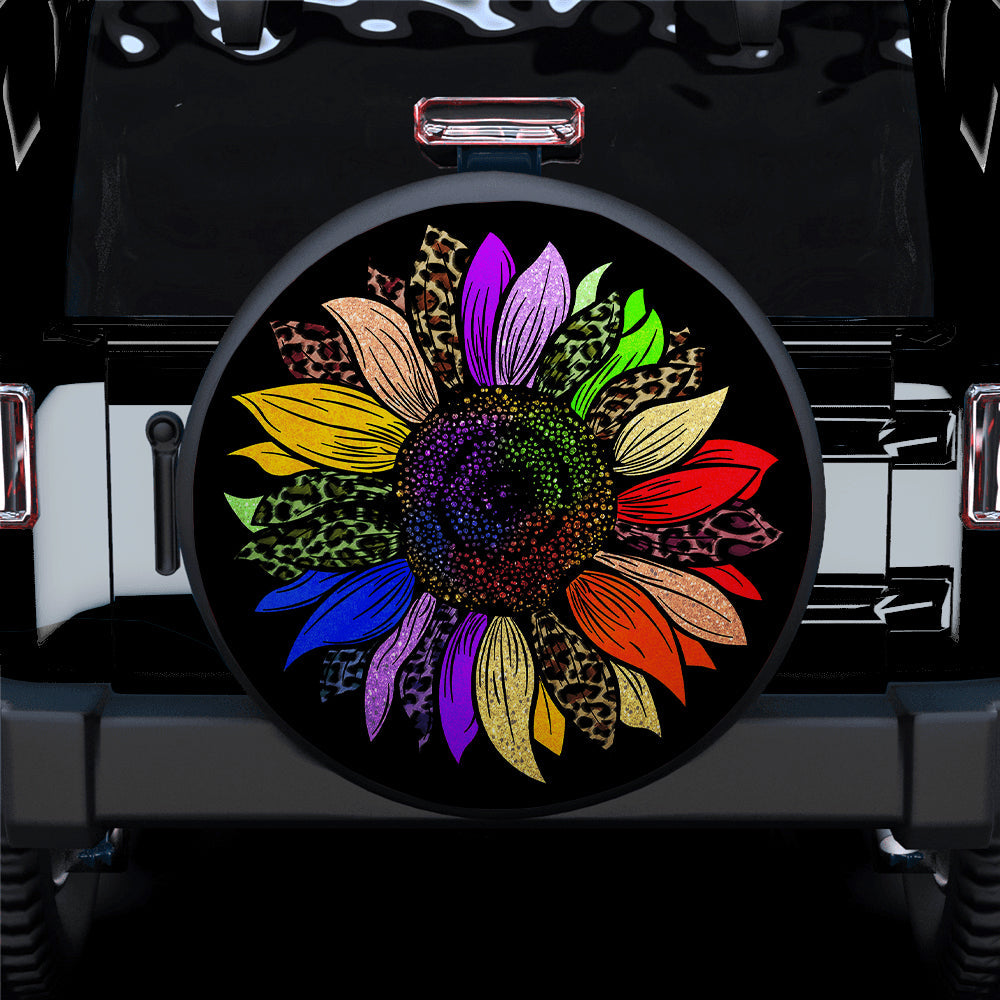 Rainbow Colorful Cheetah Sunflower Jeep Car Spare Tire Cover