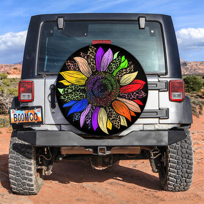 Rainbow Colorful Cheetah Sunflower Jeep Car Spare Tire Cover