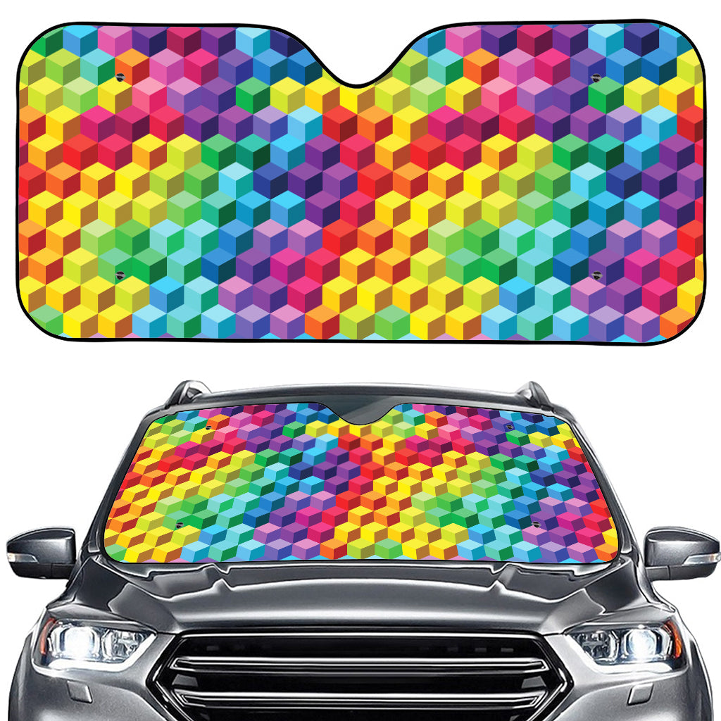 Rainbow Cubes Pattern Print Car Windshield Sun Shade