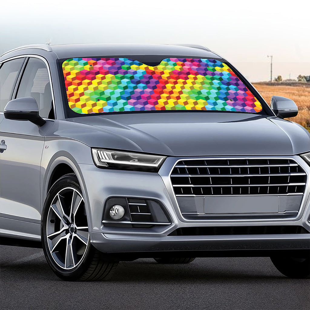 Rainbow Cubes Pattern Print Car Windshield Sun Shade