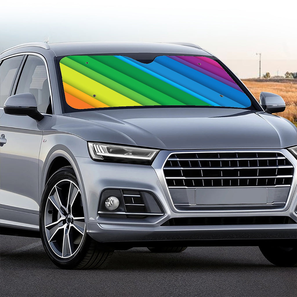 Rainbow Diagonal Lines Pattern Print Car Windshield Sun Shade