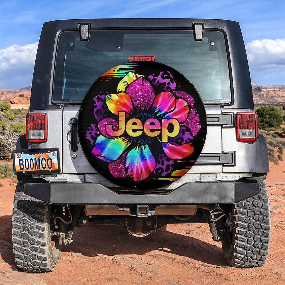Rainbow Flower Jeep Car Spare Tire Cover