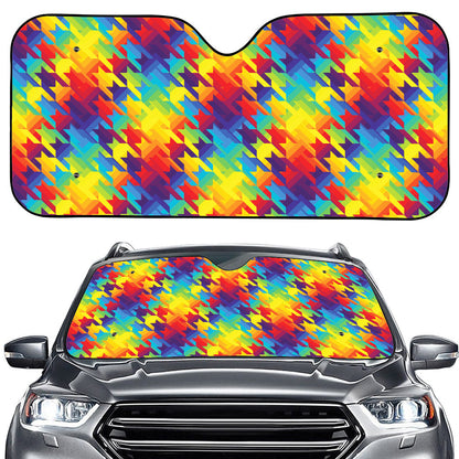 Rainbow Houndstooth Pattern Print Car Windshield Sun Shade