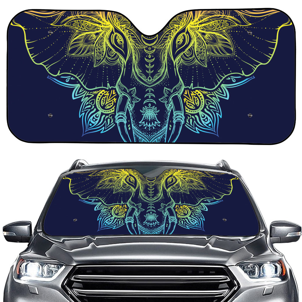 Rainbow Indian Elephant Print Car Windshield Sun Shade