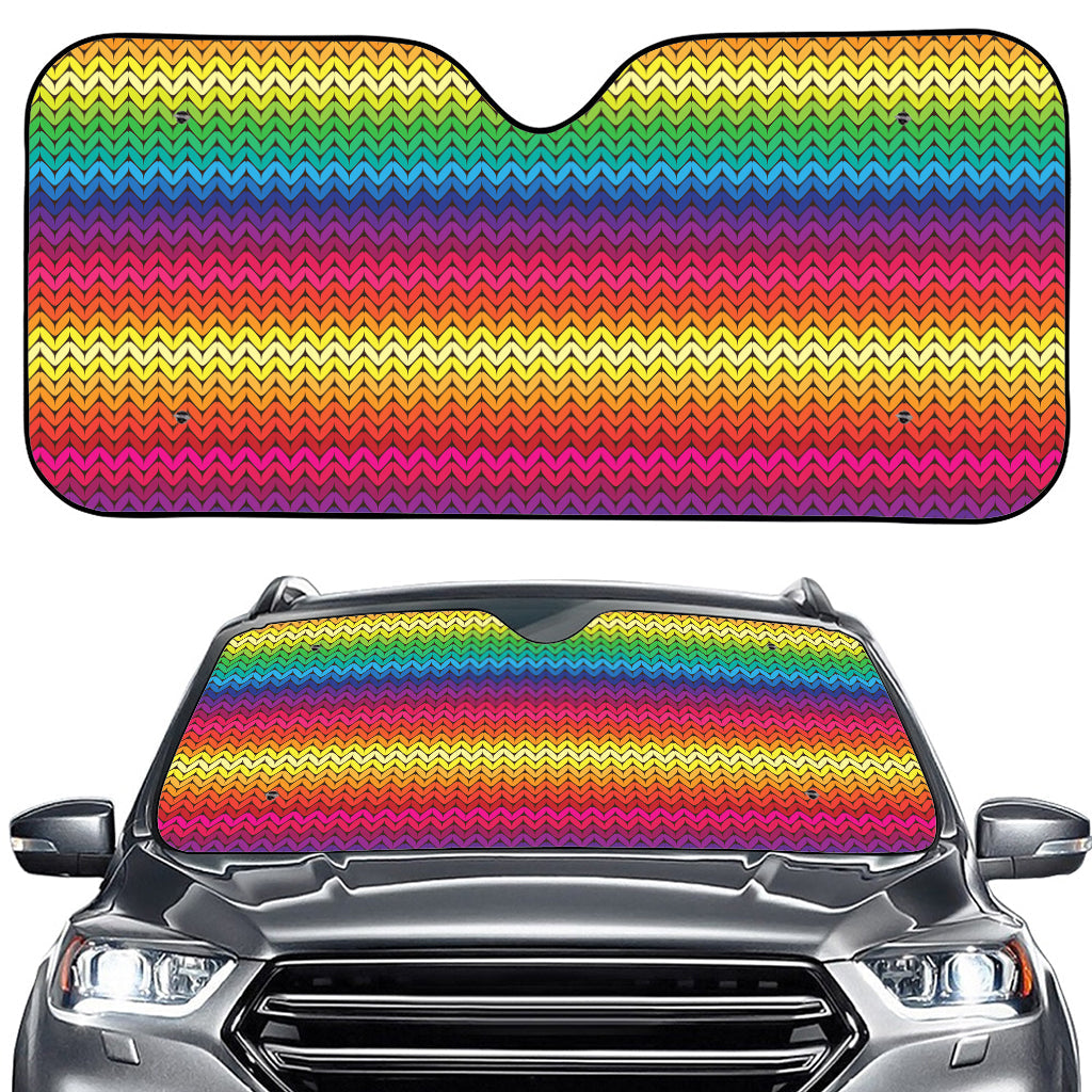 Rainbow Knitted Mexican Pattern Print Car Windshield Sun Shade