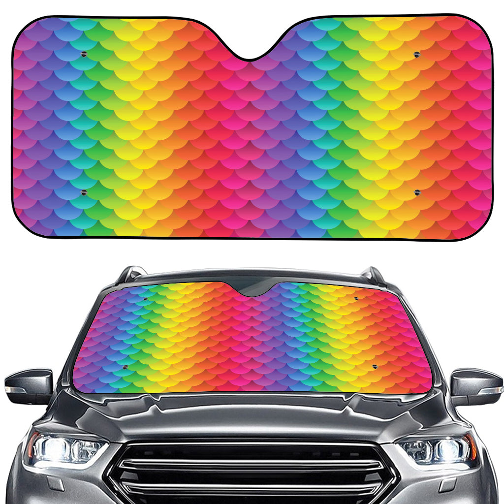 Rainbow Mermaid Scale Pattern Print Car Windshield Sun Shade