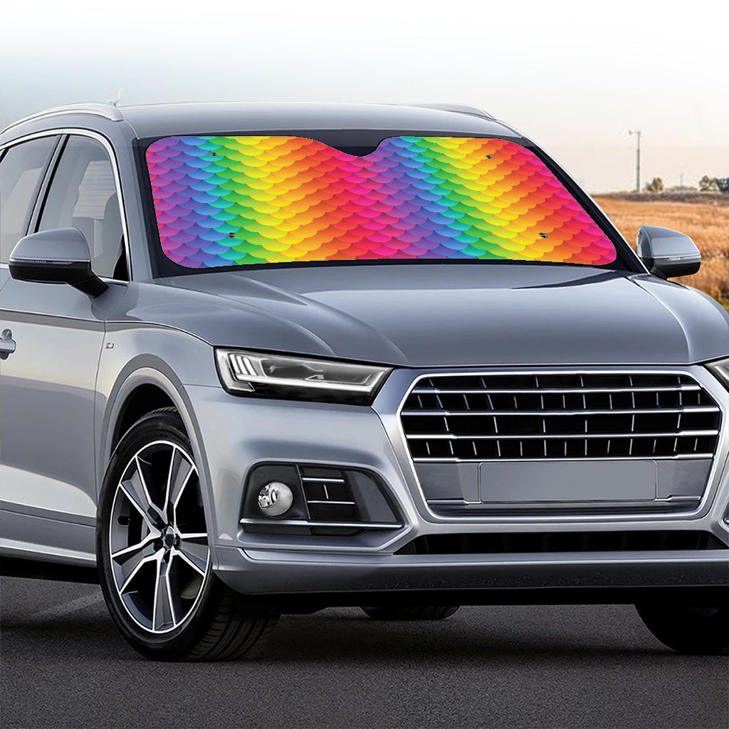 Rainbow Mermaid Scale Pattern Print Car Windshield Sun Shade
