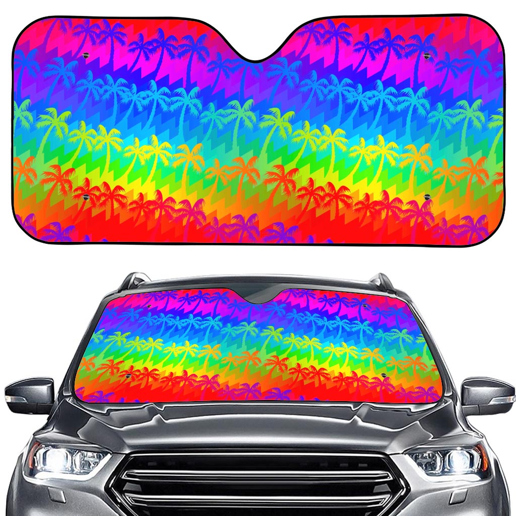 Rainbow Palm Tree Pattern Print Car Windshield Sun Shade