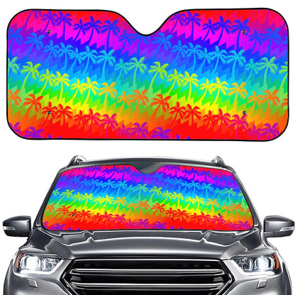 Rainbow Palm Tree Pattern Print Car Windshield Sun Shade