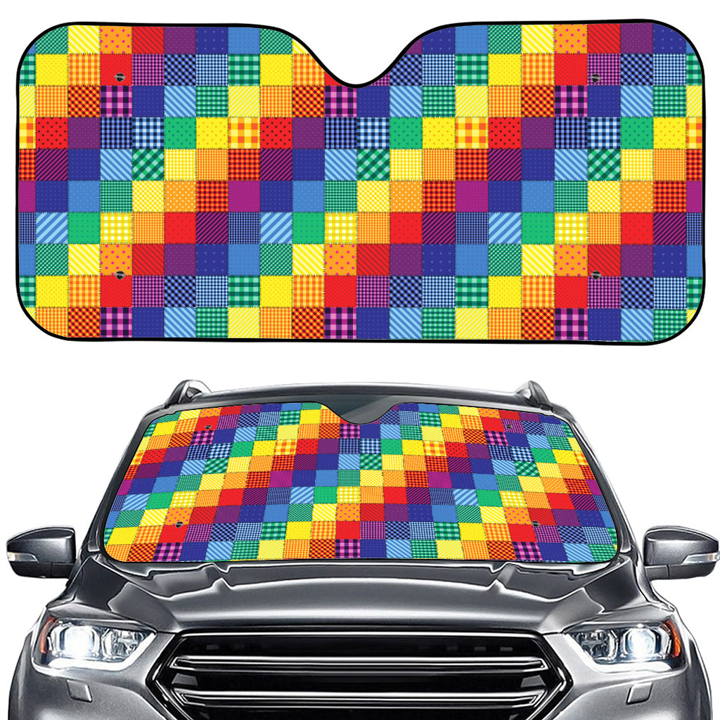 Rainbow Patchwork Pattern Print Car Windshield Sun Shade