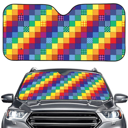 Rainbow Patchwork Pattern Print Car Windshield Sun Shade