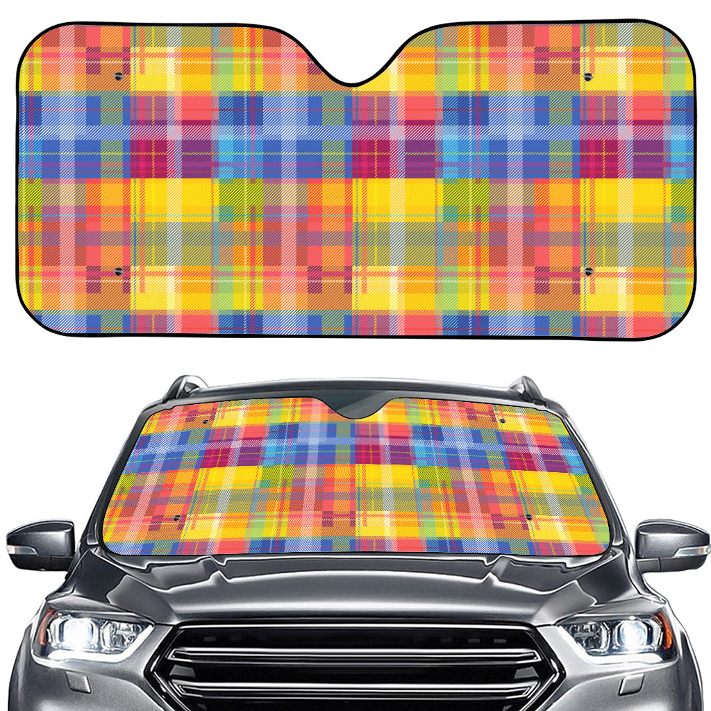 Rainbow Plaid Pattern Print Car Windshield Sun Shade