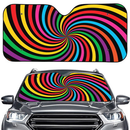 Rainbow Psychedelic Swirl Print Car Windshield Sun Shade